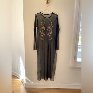 ZARA Embroidered Floral Tulle Overlay Maxi Sheer Black Size Medium